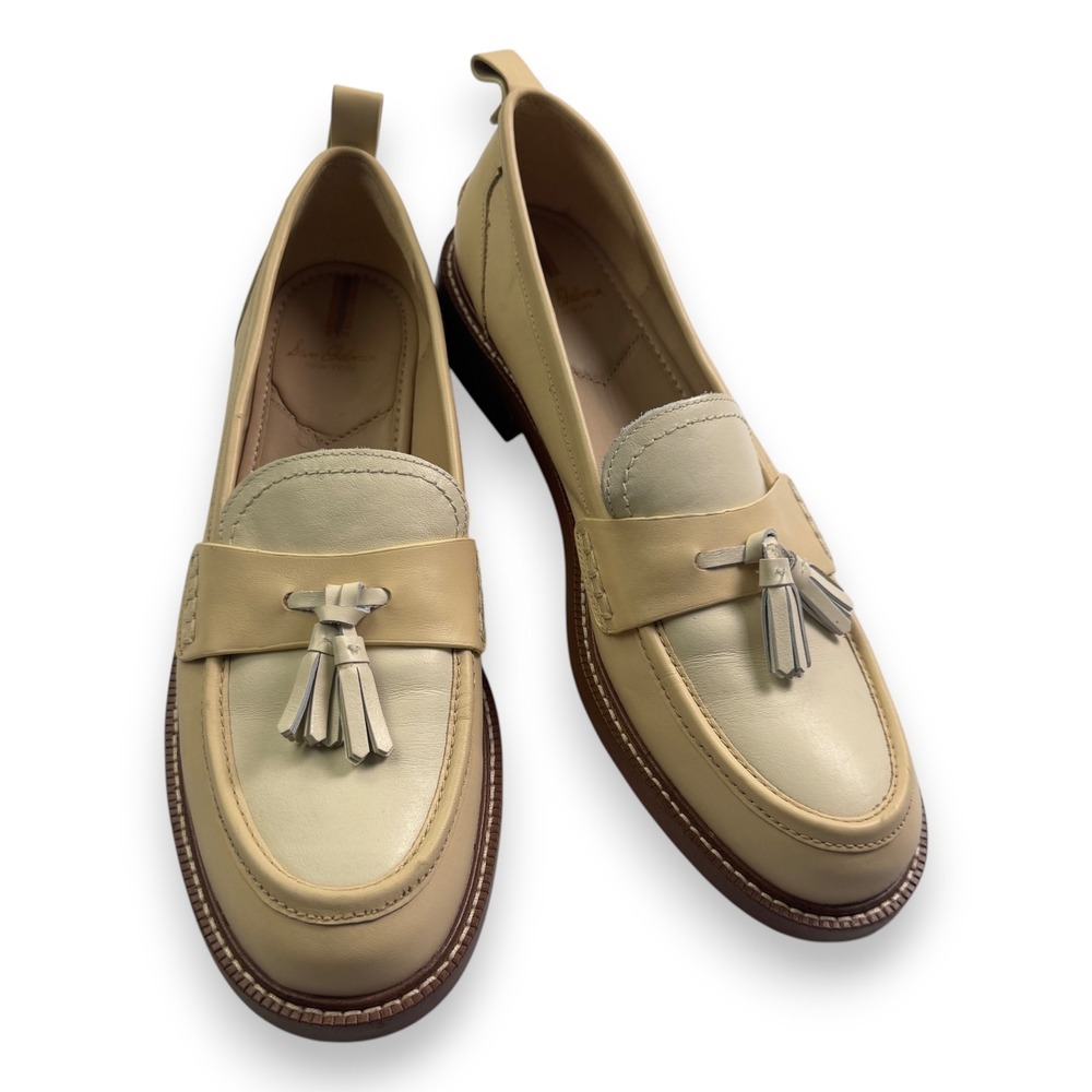 Sam Edelman Caylia Tassel Loafers Womens 11M Cream Beige Leather Two Tone Shoes